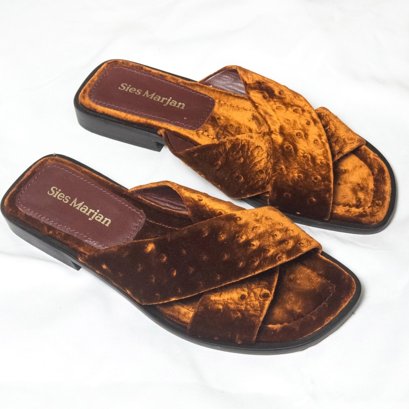 Sies Marjan Velvet Slide Sandals Size 38.5 Quiet Luxury Brown